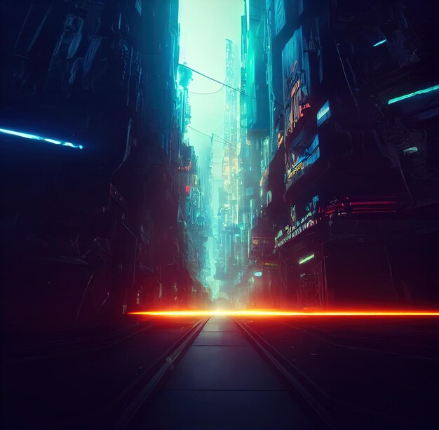 An alleyway among the tall buildings on the streets of a modern
metropolis 3d illustration