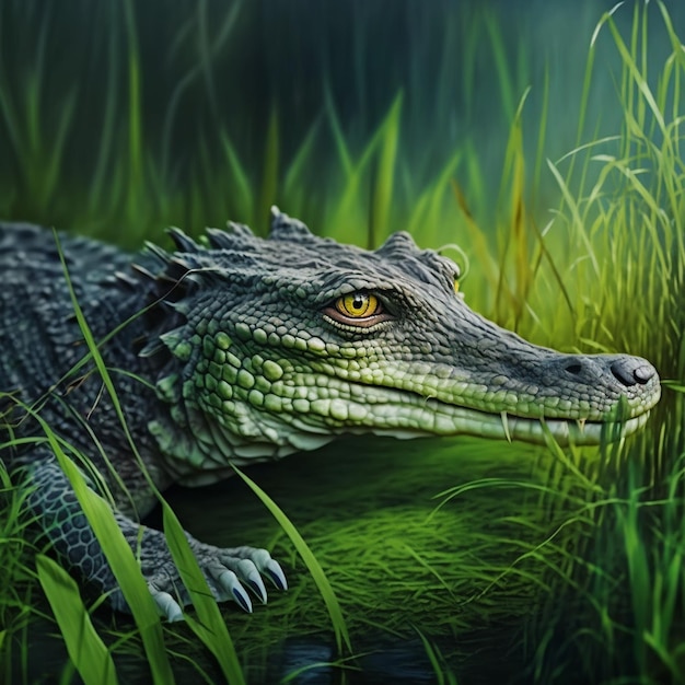 Alligator animal river site on grass AI Generated