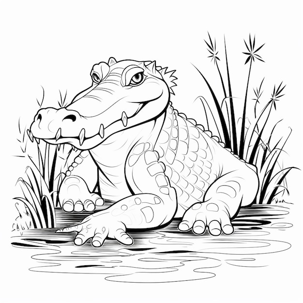 Photo alligator cute love charm flat coloring book kawaii line art