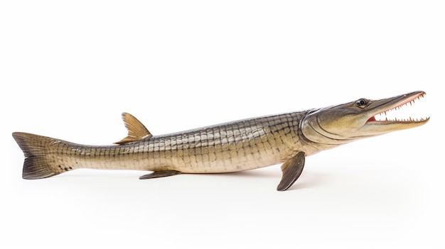 색 배경에 있는 악어 가르 (Alligator gar on white background generative ai)