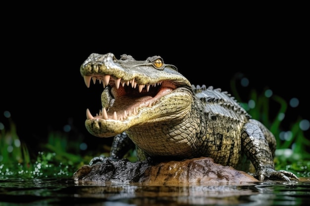 서식지에서 열린 턱을 가진 악어