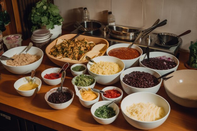 Premium AI Image | Allinclusive taco bar with toppings sauces and