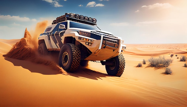 The allterrain vehicle is in the desert Generative AI