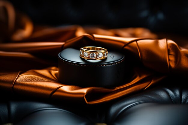 The allure of gold rings complements the timeless charm of a leather sofa