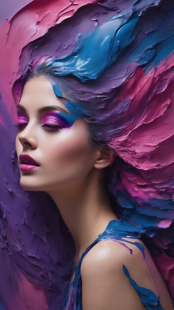 The allure of vivid beauty in liquified paint picture with blue purple and pink hues