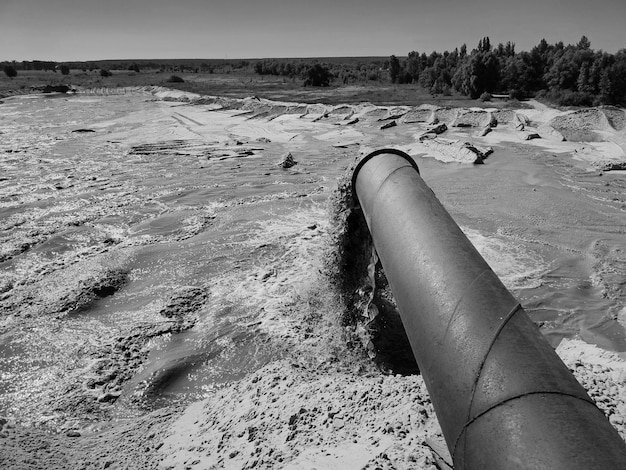 Alluvium and extraction of sand from the Dnieper River. Dredger operation method