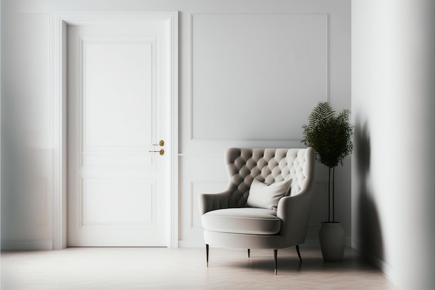 Allwhite room with armchair and plant