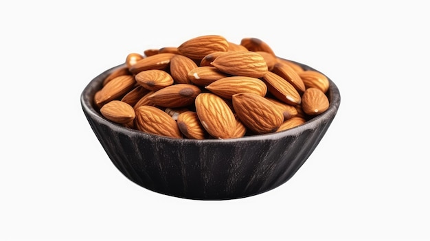 Almond in bowl isolated on white background