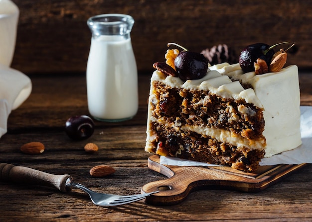 Almond Cake on wooden background