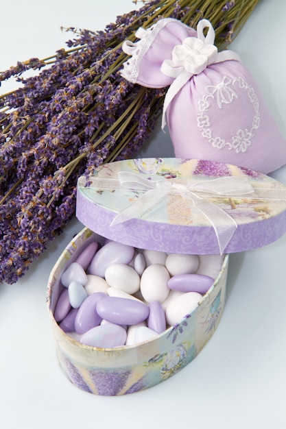 almond confetti with lavender flower