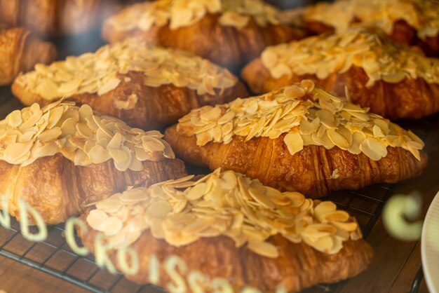 almond croissant on shelf