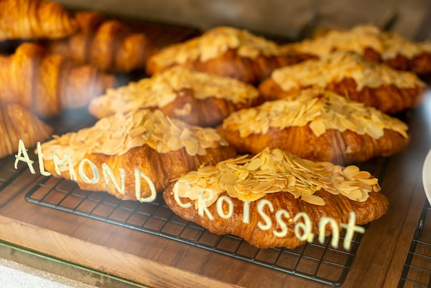 almond croissant on shelf