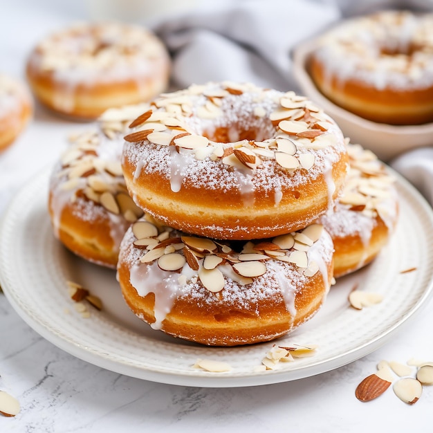 Almond Donuts on a Plate on a White Table