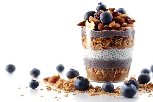 Almond Flavored Chia Pudding Fresh Blueberries in Layers