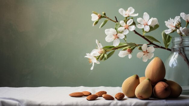 Almond on floral background