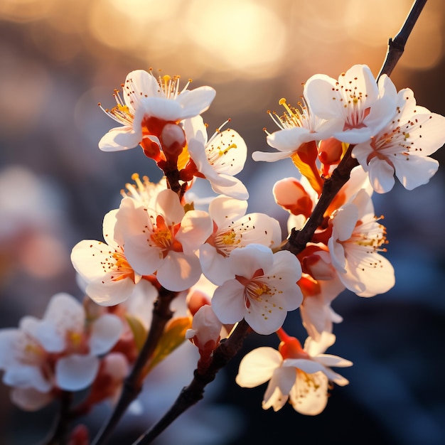 Almond flowers at sunset