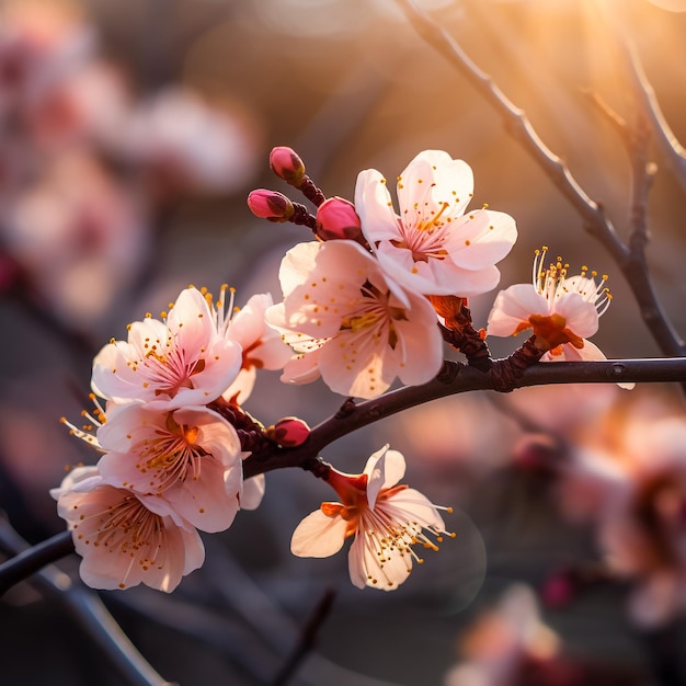 夕暮れ時のアーモンドの花