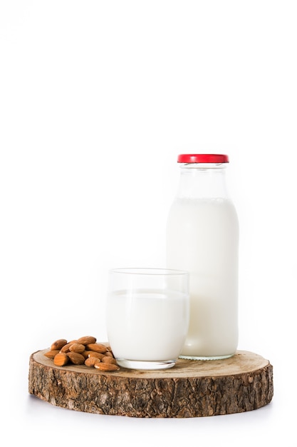 Almond milk in bottle isolated on white