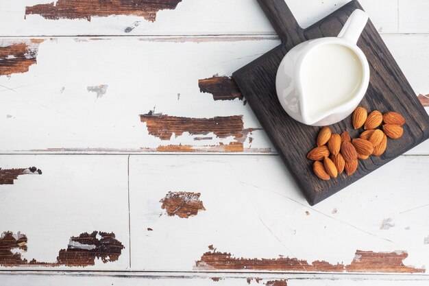 Almond milk in ceramic milk jug