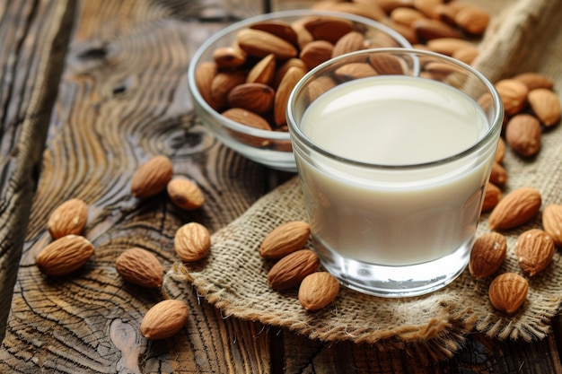 Almond milk crafted from finely ground almonds and filtered water