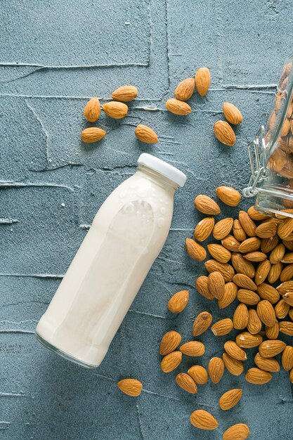 Almond milk in a glass with the ingredient