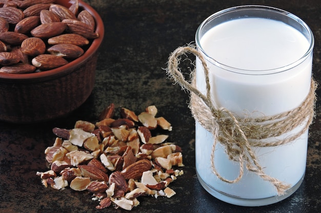 Almond milk and raw almonds