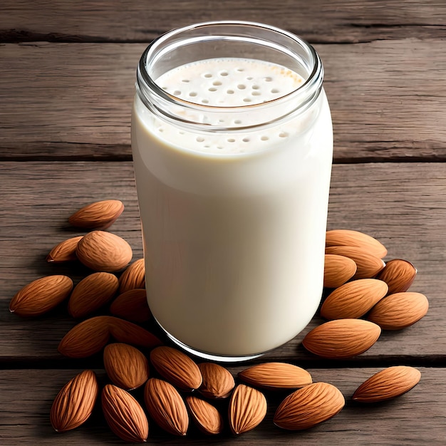 Almond milk with almond generative art by AI