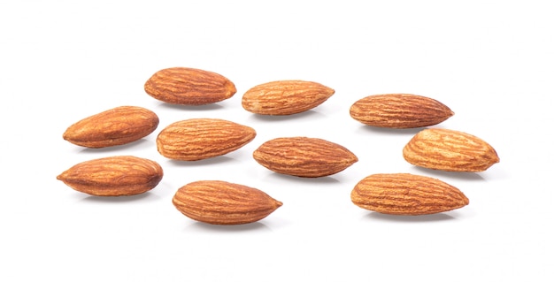 Almond. Nuts isolated on White surface