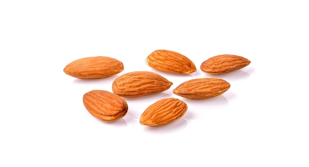 Almond nuts on white background