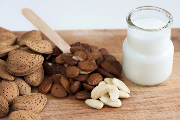 Almond nuts with white milk