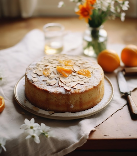 Almond Orange Cake on a wooden table