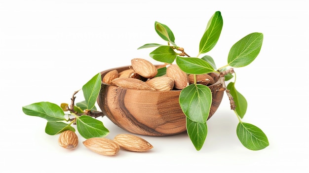 almond seeds powder in wooden bowl