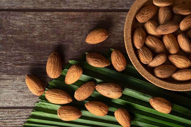 almond on wood top table