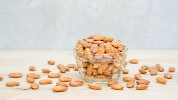 Almond on a wooden table.