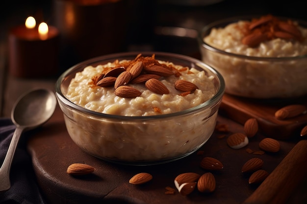 Almonds and almonds are on a table.