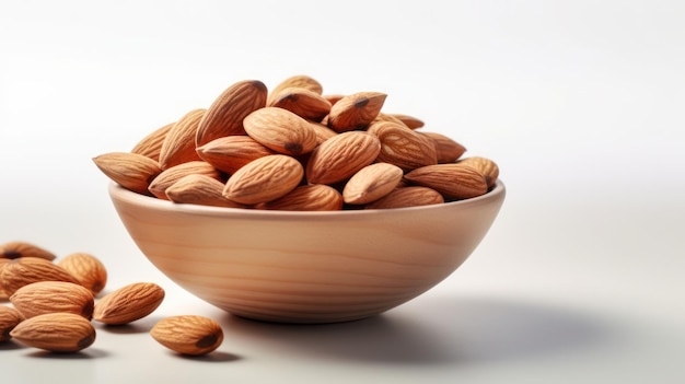 Almonds in a bowl on a white background