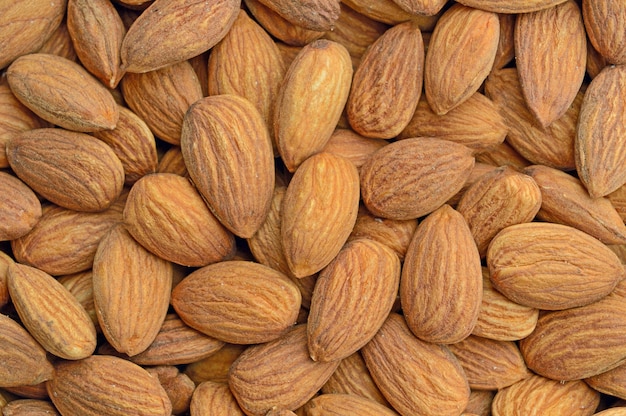 Almonds in bulk. close up. top view.