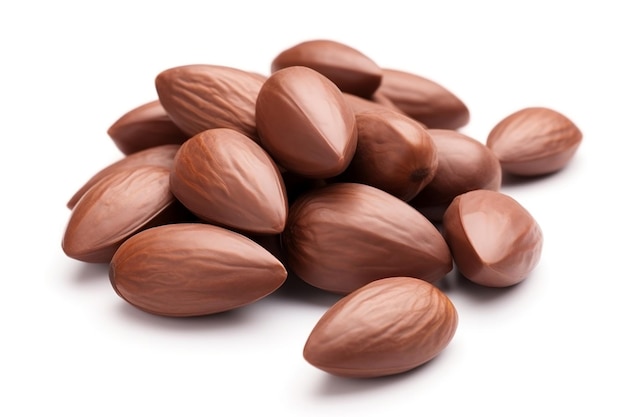 Almonds Chocolate Nuts on white Background Generative Ai