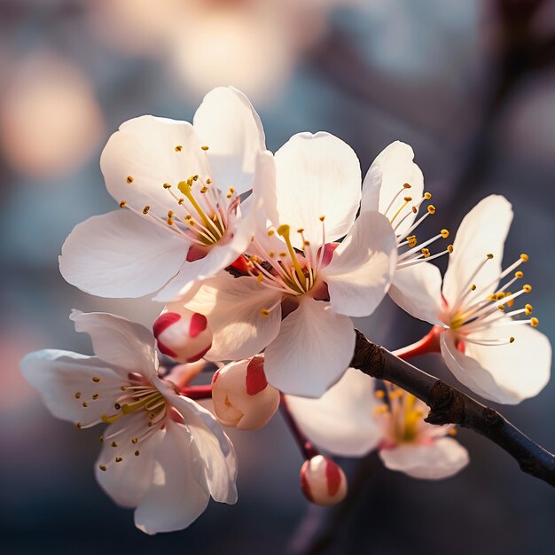 ALMONDS FLOWER ISOLATED ON BLUE AND PINK BACKGROUND