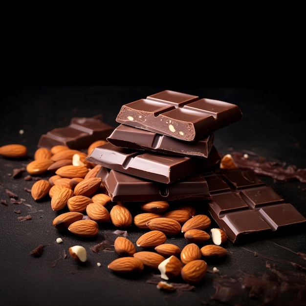 almonds and hazelnuts with melted dark chocolate