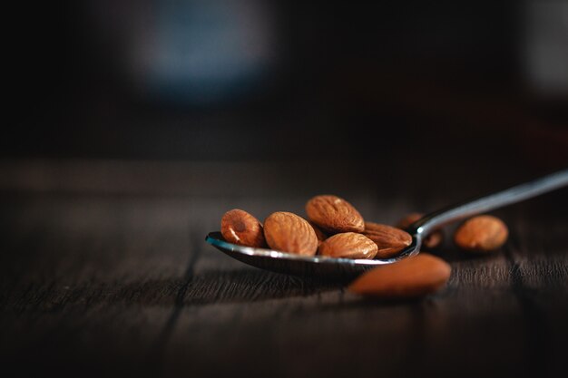 Almonds nut snack food on the wood table