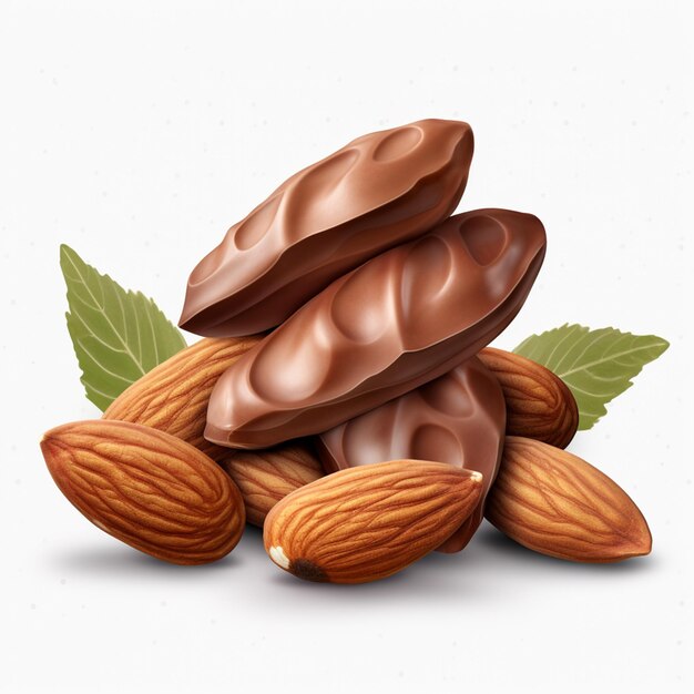 Almonds nuts in chocolate isolated on white and transparent background png