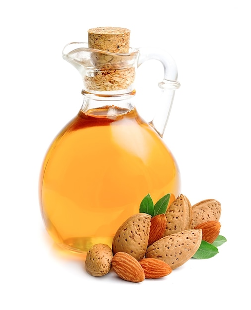 Almonds oil isolated on white