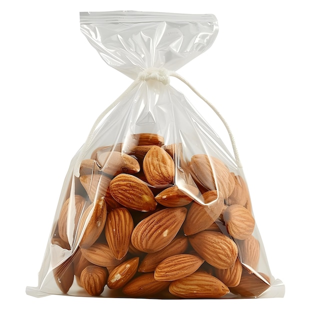 Photo almonds in a transparent plastic bag