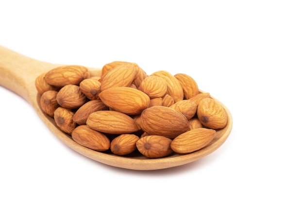 Almonds on white background. Healty food concept.