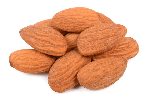 Almonds on white background