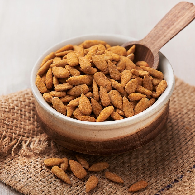 Almonds in a wooden bowl