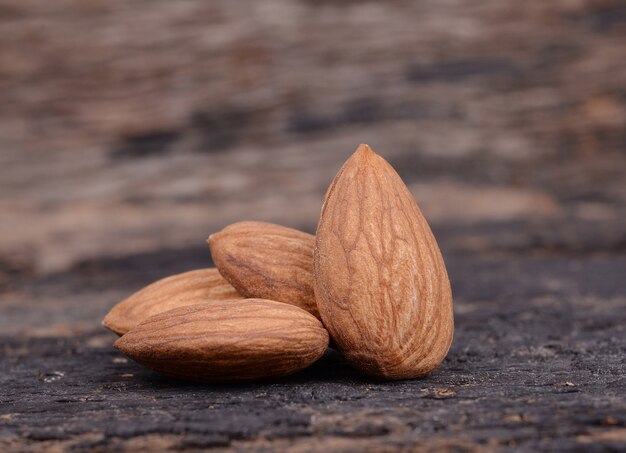 Almonds on the wooden floor