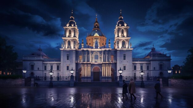 Photo almudena cathedral in night madrid spain