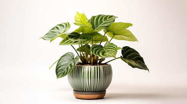 Alocasia Jacklyn plant on a pot on white background